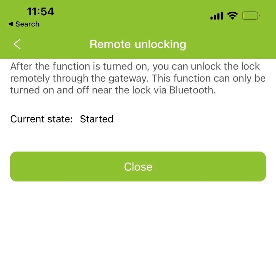 Remote unlocking started status