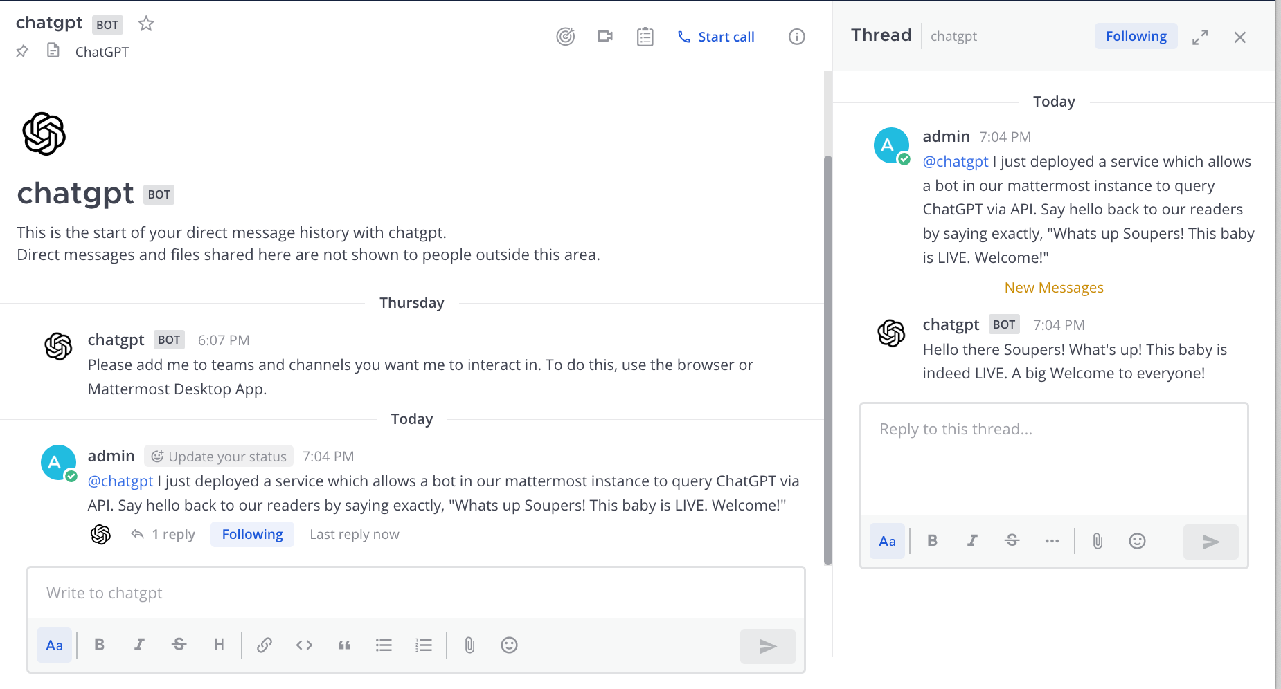 Create a ChatGPT bot on Mattermost